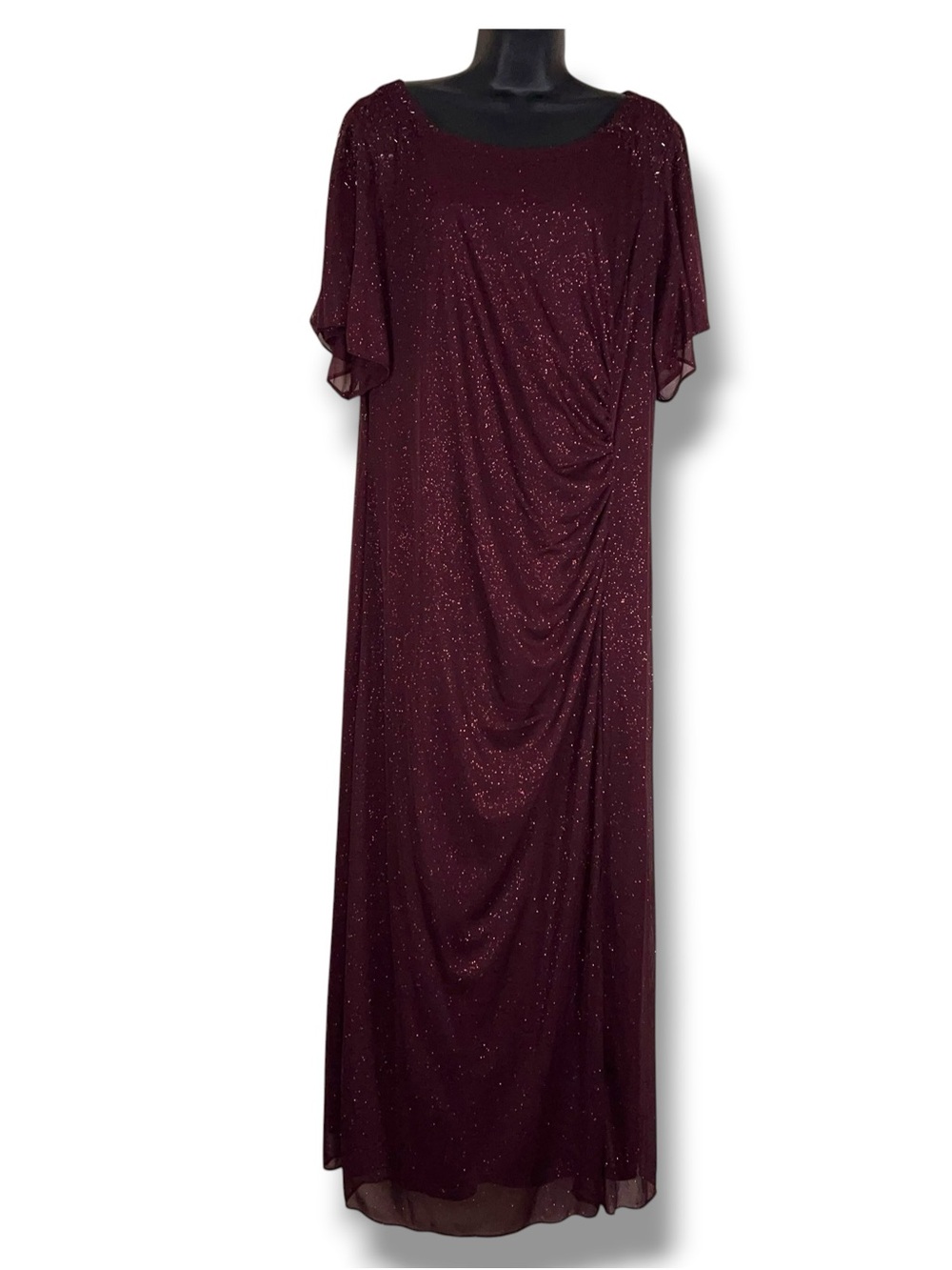 18w Ignite Evenings Burgundy Glitter Formal Event Dress Ruched Wedding